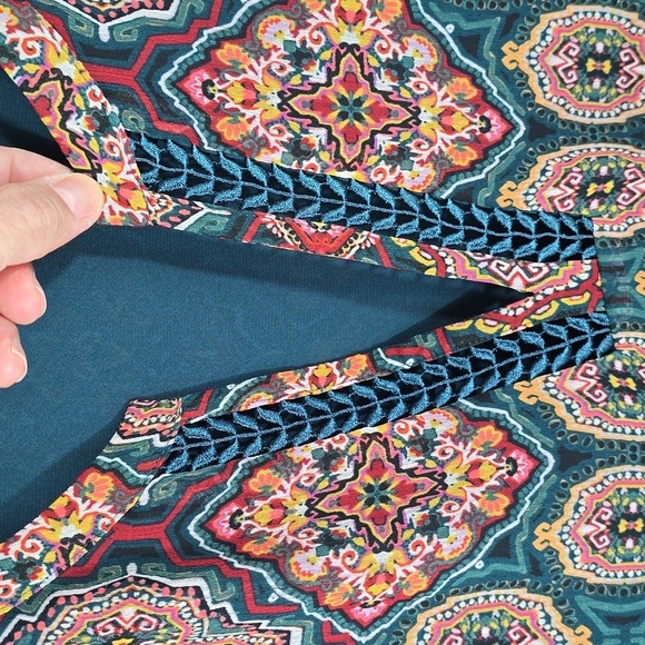 {LOFT} Womens Tapestry Ruffle Split Neck Blouse - Size XL - Picture 7 of 15